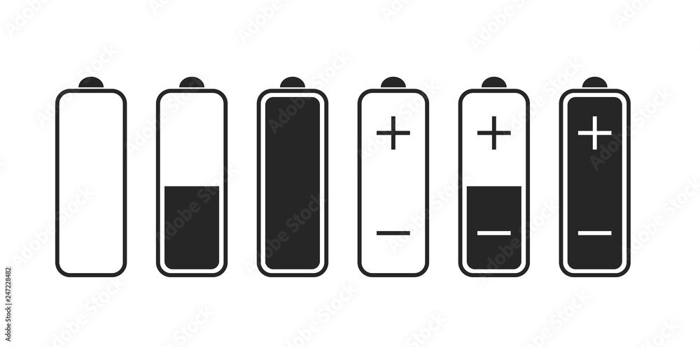 Set Energy Battery indicator icon with indicator, level of charge. Vector Illustration. White background. Set Energy Battery indicator icon with indicator, level of charge. Vector Illustration. White background.