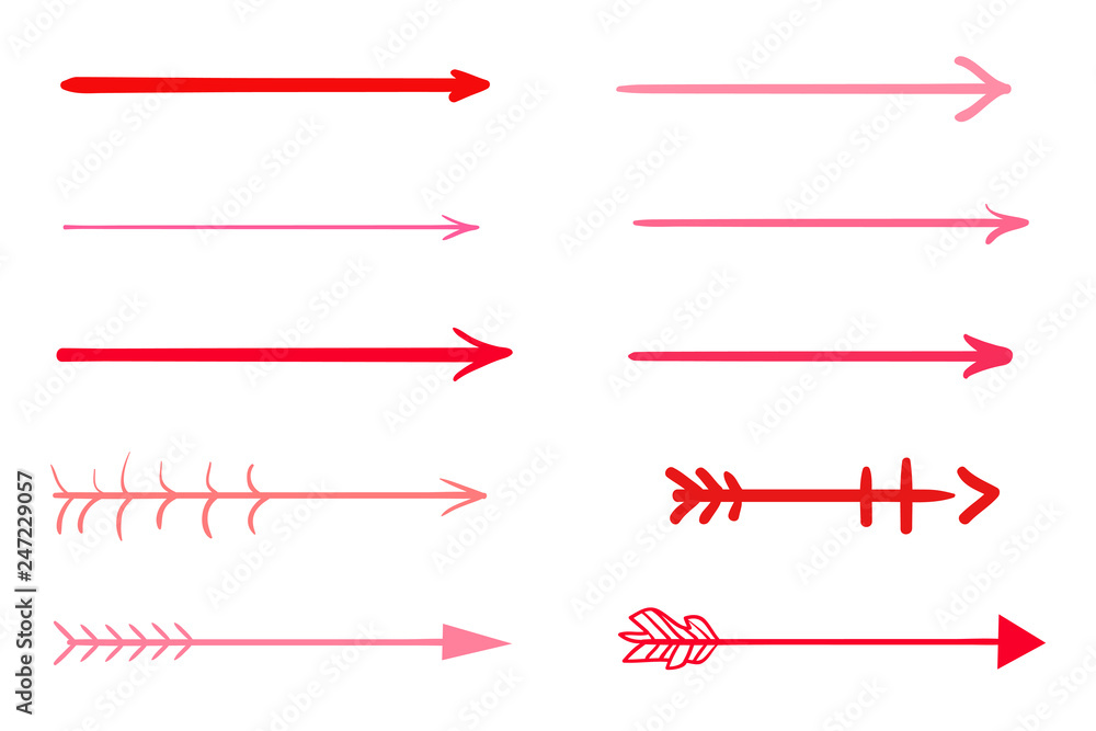 Fototapeta premium Colored infographic elements isolated on white. Set of sketchy indicator signs. Tangled hand drawn simple pointers. Line art. Abstract arrows. Symbols for work