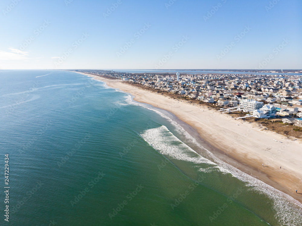 Aerial View of Beautiful Water and Shoreline of Atlantic Beach, North Carolina