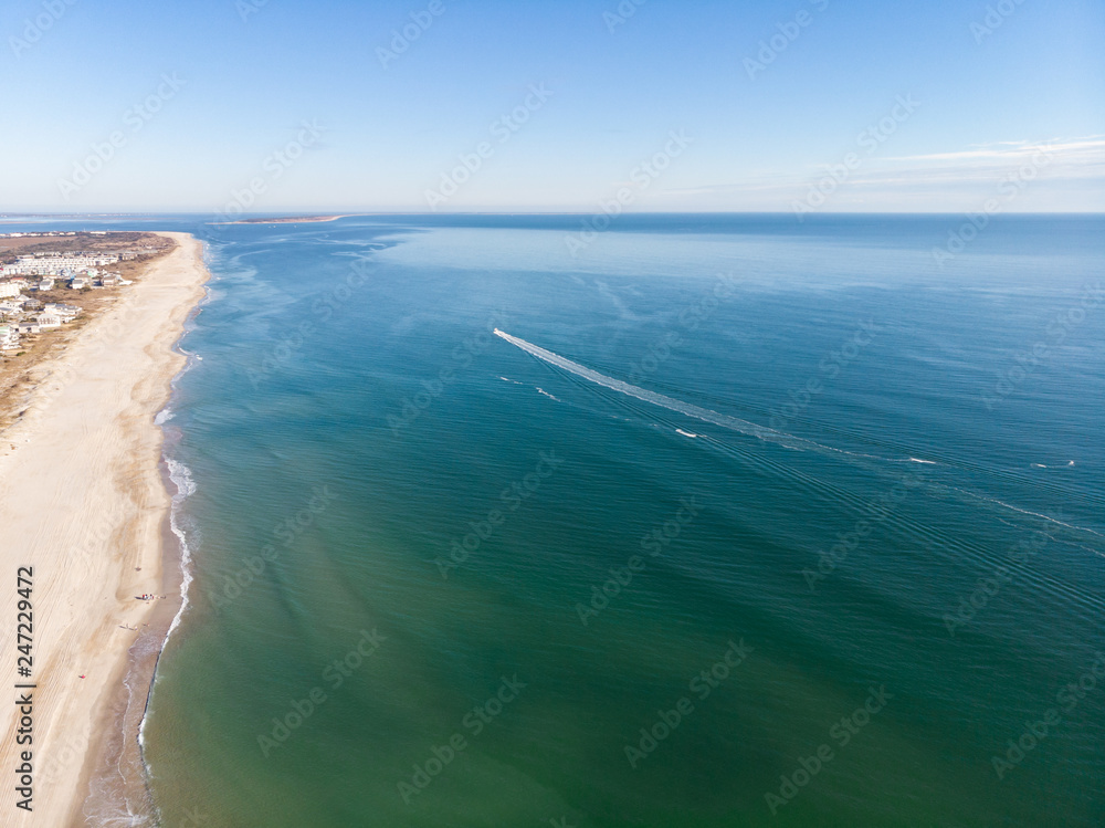 Aerial View of Beautiful Water and Shoreline of Atlantic Beach, North Carolina