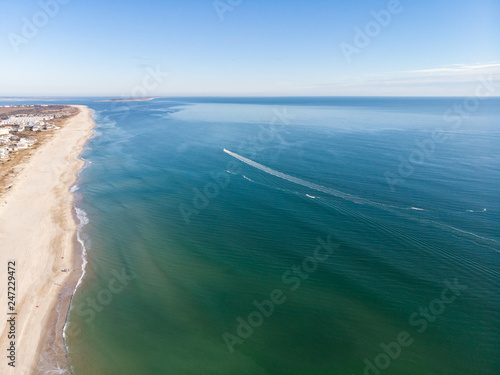 Aerial View of Beautiful Water and Shoreline of Atlantic Beach  North Carolina