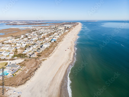 Aerial View of Beautiful Water and Shoreline of Atlantic Beach  North Carolina