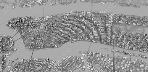 Vista satellitare delle città di New York City, mappa della città, edifici in 3d, 3d rendering. Strade e grattacieli di Manhattan photo