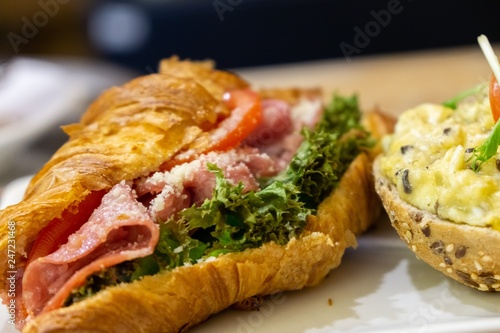Croassant and casiere with ham and eggs. Slovakia