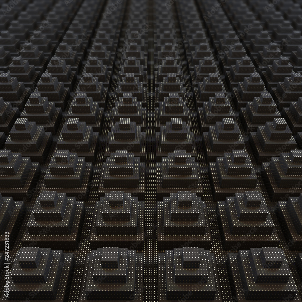 Abstract background of the pyramids. The surface consists of black pyramids. 3D illustration. Abstract background of the pyramids. The surface consists of black pyramids. 3D illustration.