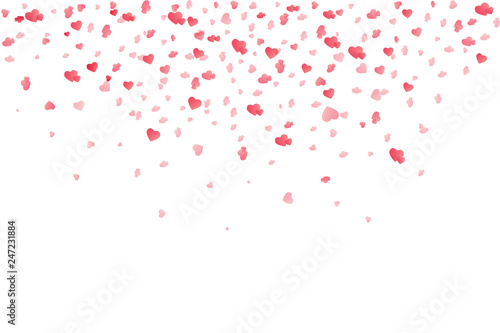 Heart confetti falling down isolated. Valentines day concept. Heart shapes overlay background. Vector festive illustration.