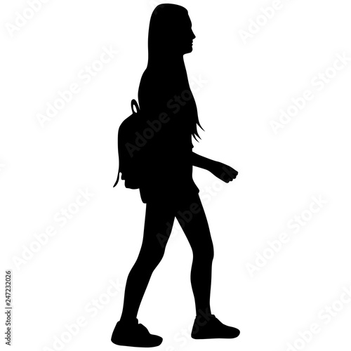 girl with backpack in sneakers
