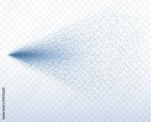 Water spray effect isolated on transparent background. Realistic fountain, air freshener, shower or watering system for lawn. Vector mist or fog particles stream template.