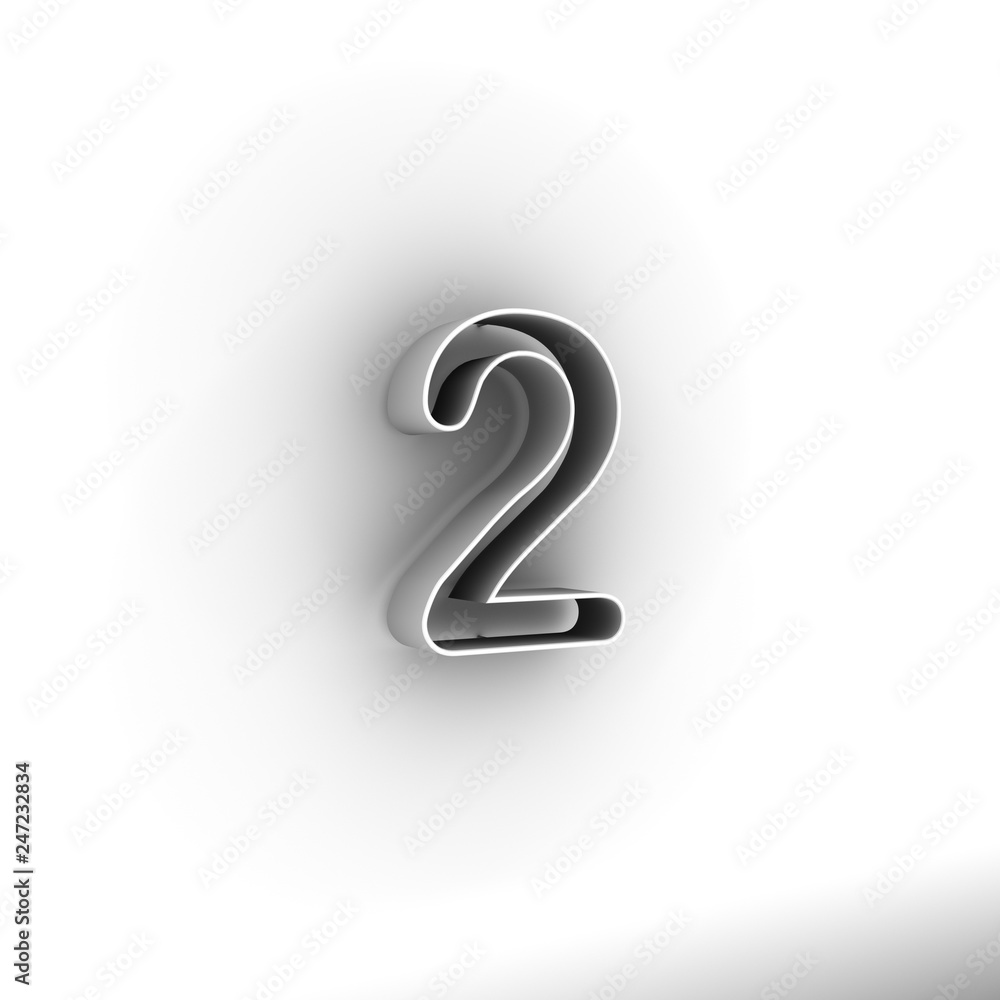 Design numbers two on a white background. 3D illustration.