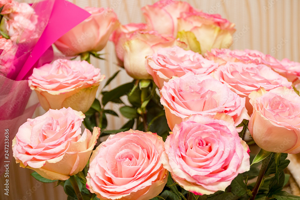 Bouquet of pink roses close-up. Selective focus Bouquet of pink roses close-up. Selective focus