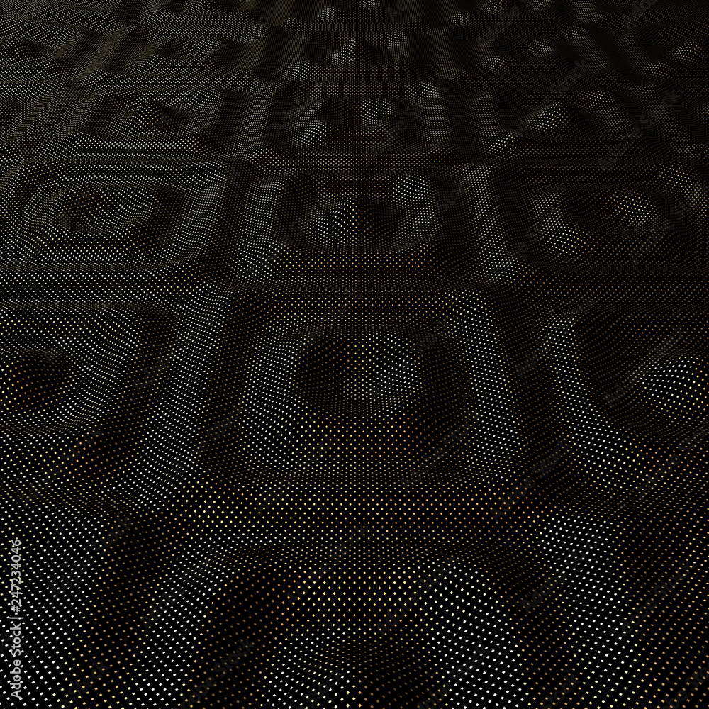 Black abstract waves with gold dots. Beautiful black background in modern style. Black abstract waves with gold dots. Beautiful black background in modern style.