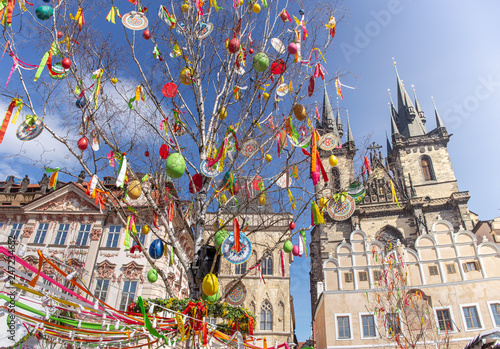Sticker Easter tree on at Old Town Square in Prague, Czech republic.