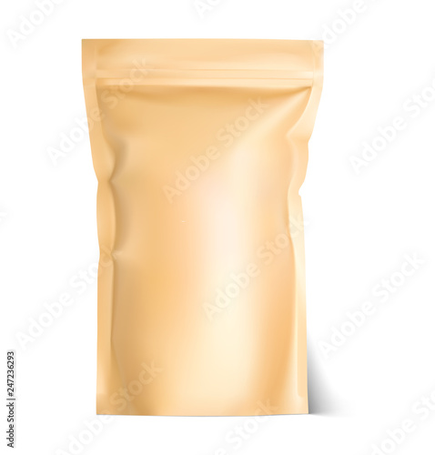 Food doy pouch bag isolated on white background. Vector illustration. Front view. Can be use for template your design, presentation, promo, ad. EPS10.	
