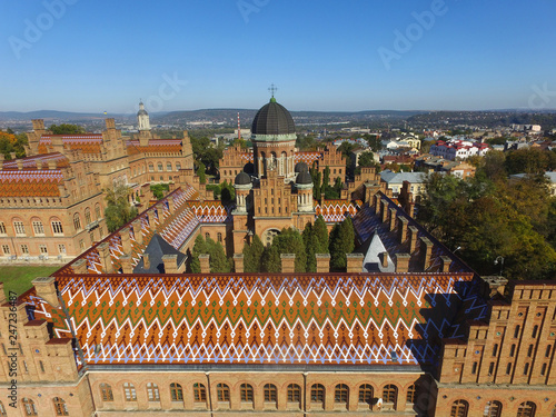 Canvas Print Magnificent Residence of Bukovinian and Dalmatian Metropolitans with Seminary church in Chernivtsi, Ukraine, in springtime