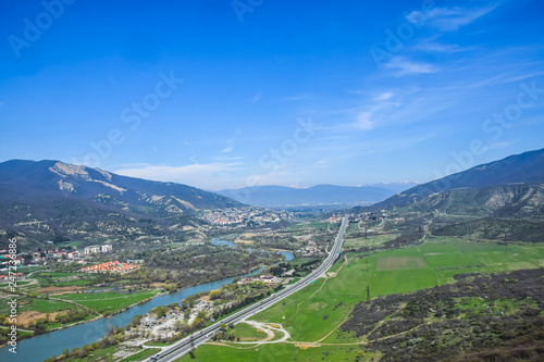 panoramic view from above on the separation of the confluence of the river © yalo173