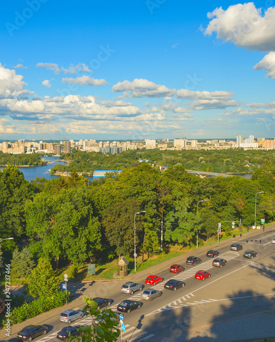Kiev skyline traffic aerial Dnipro
