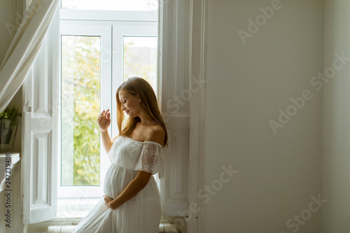 Young pregnant woman standing by the window