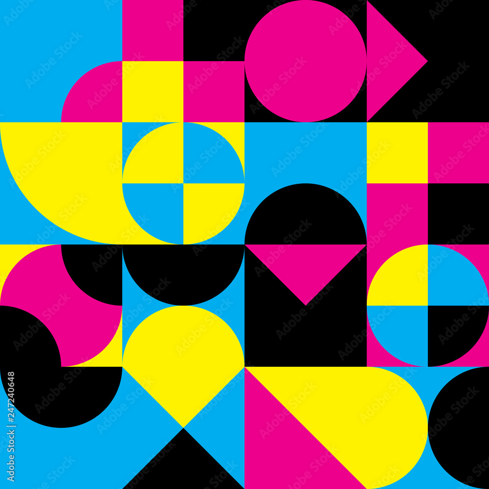 Abstract geometric retro design. Vector seamless pattern in CMYK colors