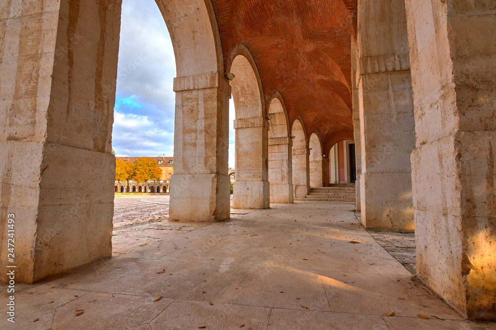 Corridor with arches in monument in Aranjuez