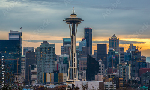 Seattle Scenic Sunset with Colorful Clouds.