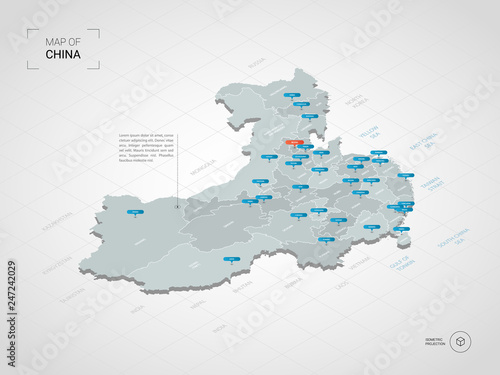 Canvas Print Isometric  3D China map