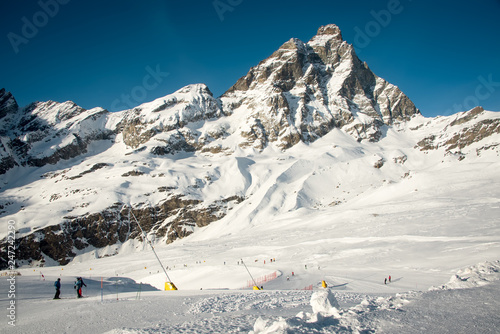 Mountain skiing .Matterhorn peak ,   Breuil-Cervinia , Italy .