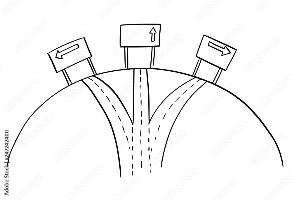 Φωτογραφία Artistic drawing of conceptual three way or road crossroad with directional highway arrow signs