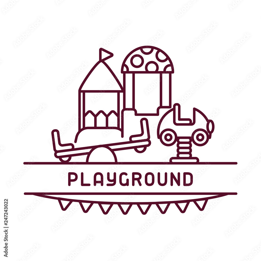 Playground card with simple linear elements. Contour style vector illustration