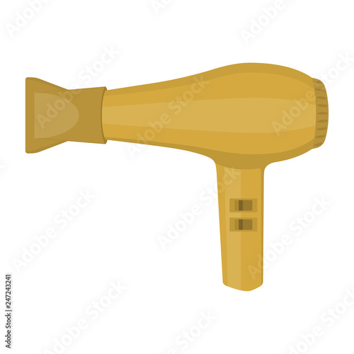 Gold hair dryer. Isolated on white. Vector illustration.