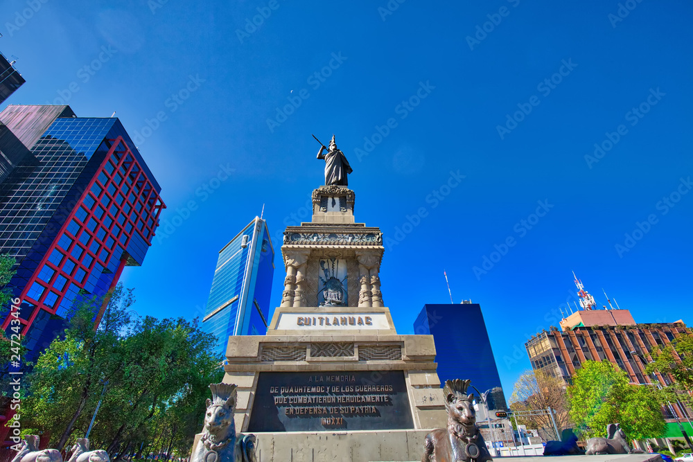 Monument to Cuauhtemoc, the last Mexican ruler of Tenochtitlan, located ...