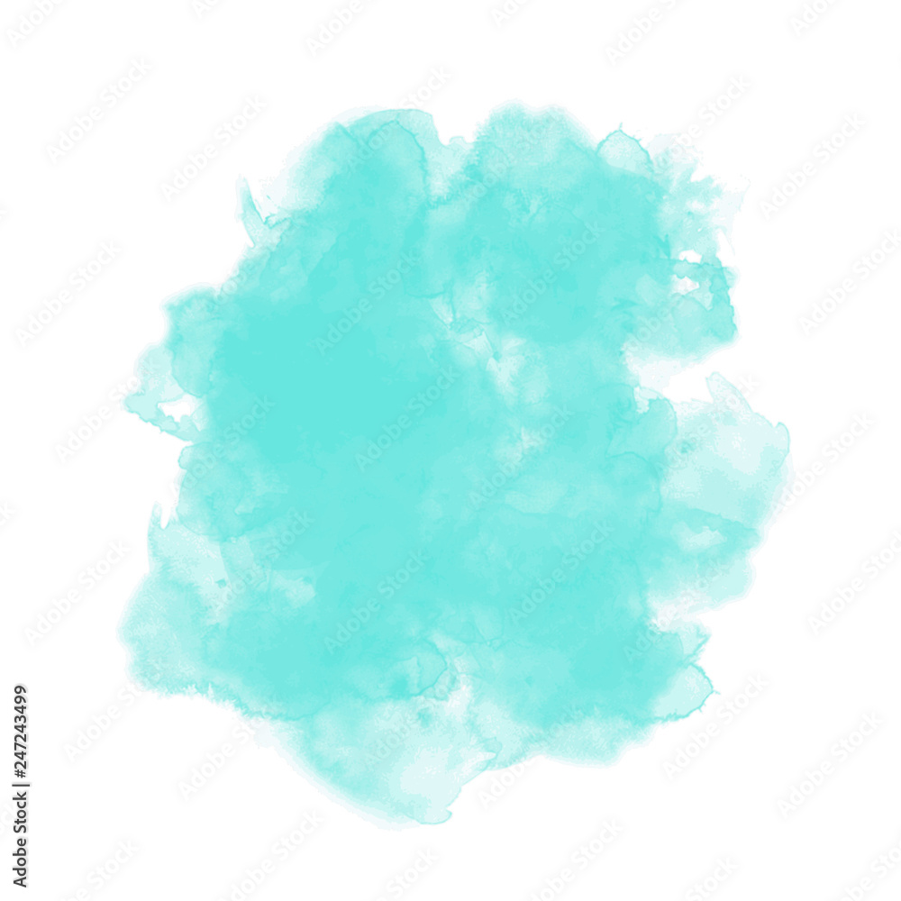 Watercolor stain, semi transparent colored background. turquoise