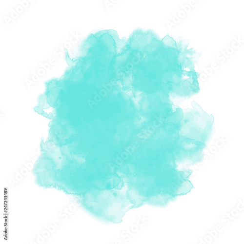 Watercolor stain  semi transparent colored background. turquoise