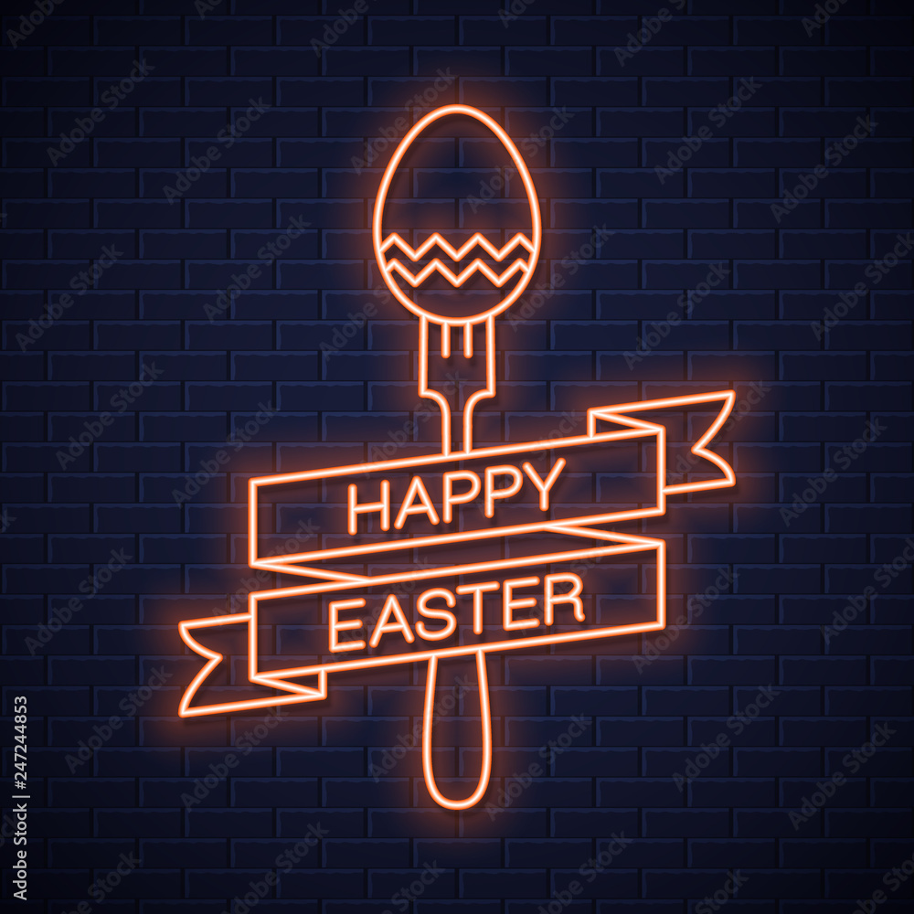 Obraz premium Easter neon menu. Happy Easter neon fork