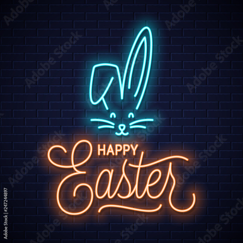 Easter bunny neon sign. Easter rabbit neon ears