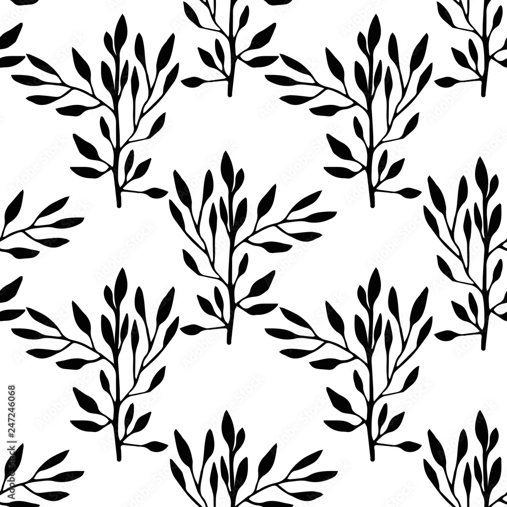 Floral seamless pattern with branches and leaves. Vector illustration. Floral seamless pattern with branches and leaves. Vector illustration.