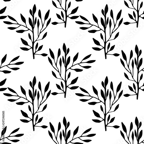 Floral seamless pattern with branches and leaves. Vector illustration.