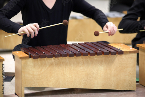 Student playing Diatonic Xylophone with mallets photo