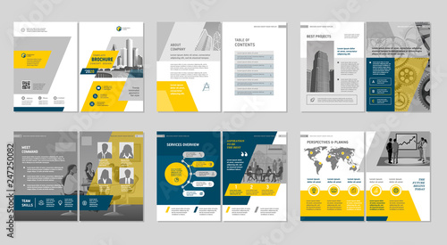 Brochure creative design. Multipurpose template, include cover, back and inside pages. Trendy minimalist flat geometric design. Vertical a4 format.