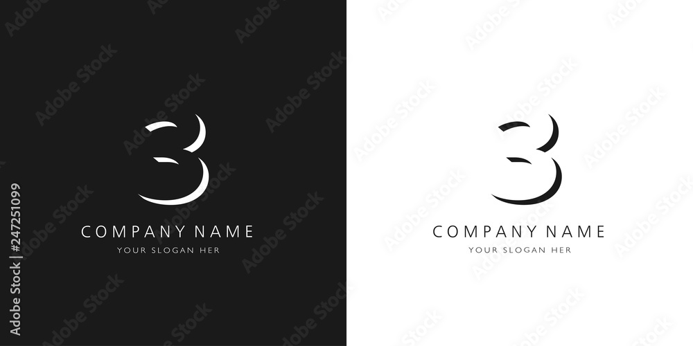 3 logo numbers modern black and white design 3 logo numbers modern black and white design