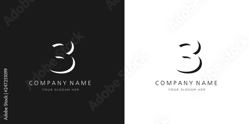 3 logo numbers modern black and white design	