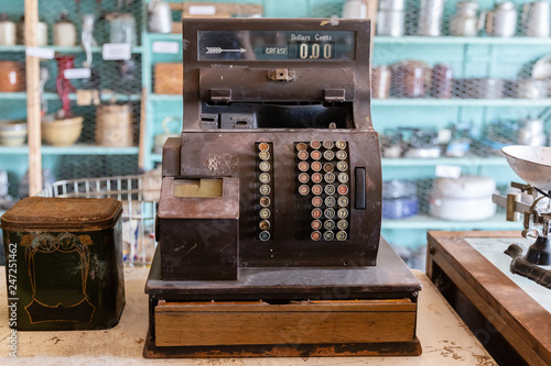 very old antique cash register. photo