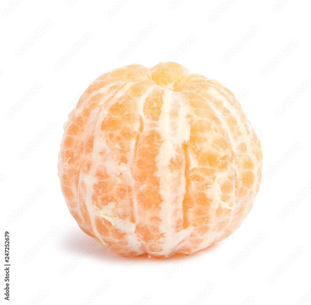 Peeled ripe tangerine on white background. Citrus fruit Peeled ripe tangerine on white background. Citrus fruit