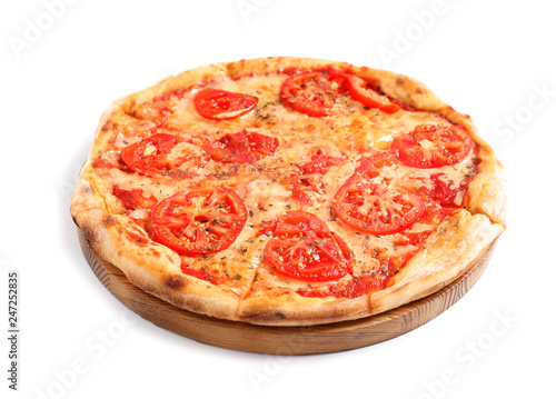 Hot cheese pizza Margherita on white background