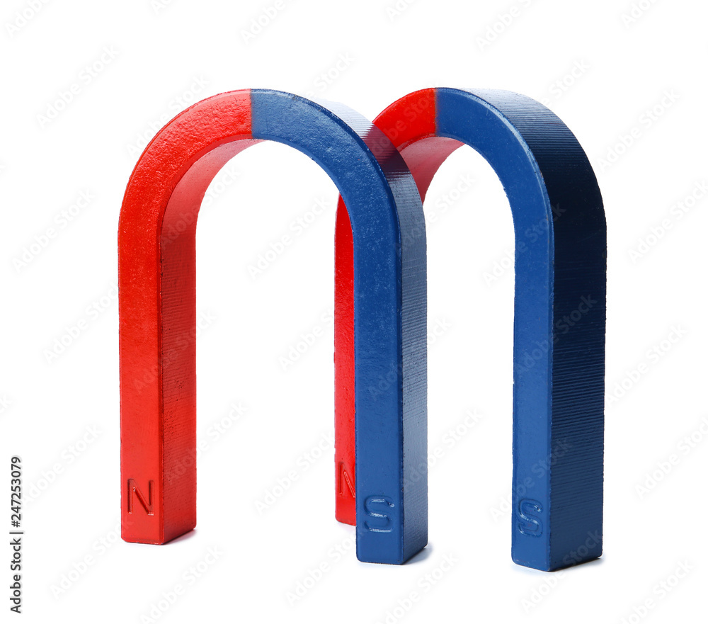 Red and blue horseshoe magnets isolated on white Red and blue horseshoe magnets isolated on white