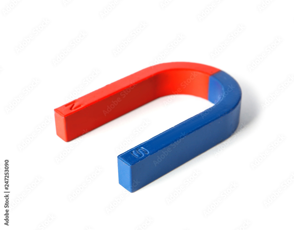 Red and blue horseshoe magnet isolated on white Red and blue horseshoe magnet isolated on white