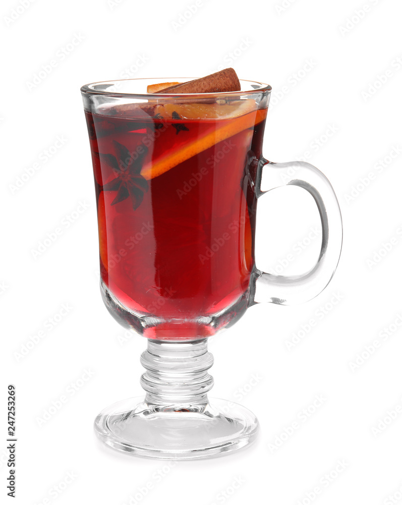 Glass cup of mulled wine isolated on white Glass cup of mulled wine isolated on white