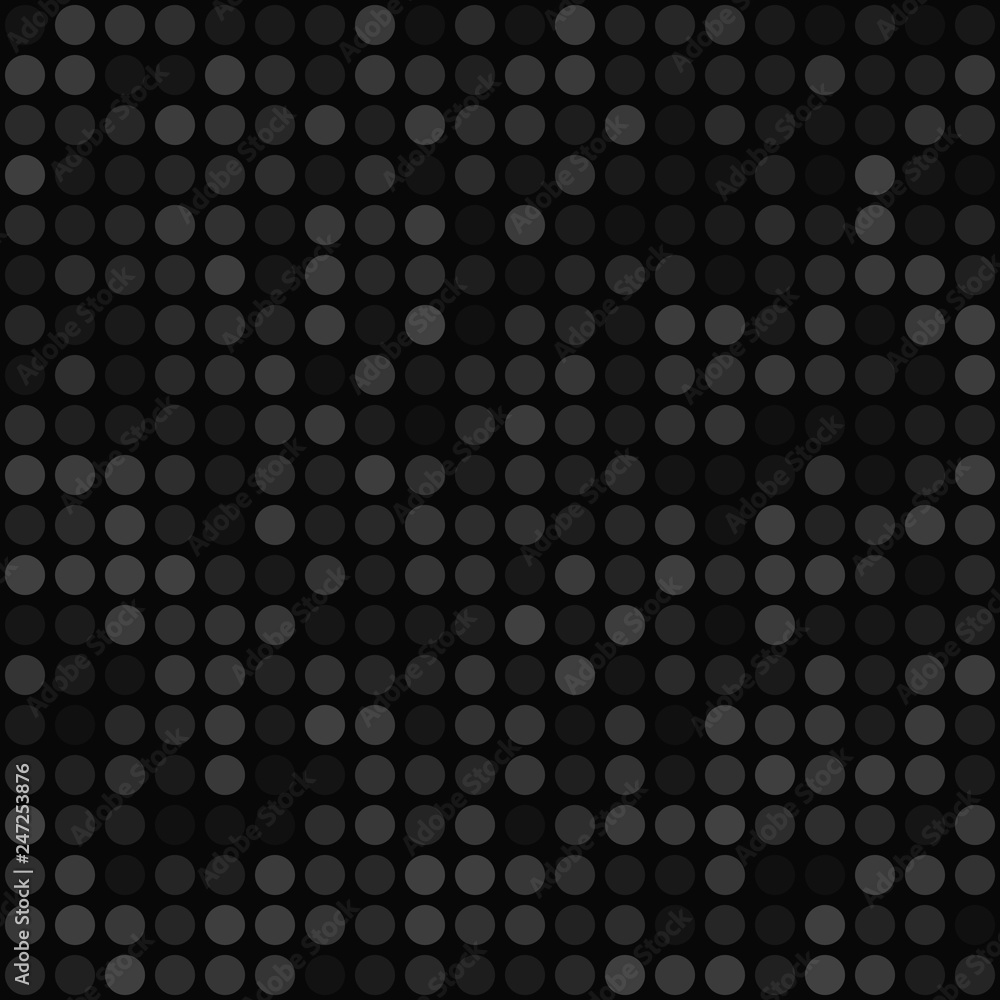 Abstract seamless pattern of small circles or pixels in gray and black colors