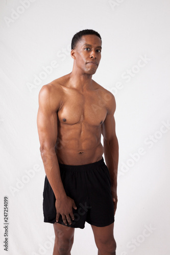 Handsome strong black man with shirt off