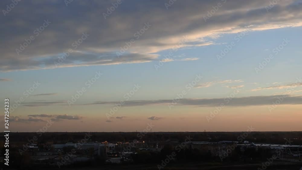 Timelapse Sunset With Forest Trees Stores City Centre Traffic On Ground Timelapse Sunset With Forest Trees Stores City Centre Traffic On Ground