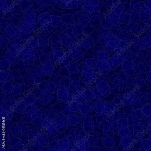 Abstract seamless pattern of randomly distributed translucent squares in blue colors